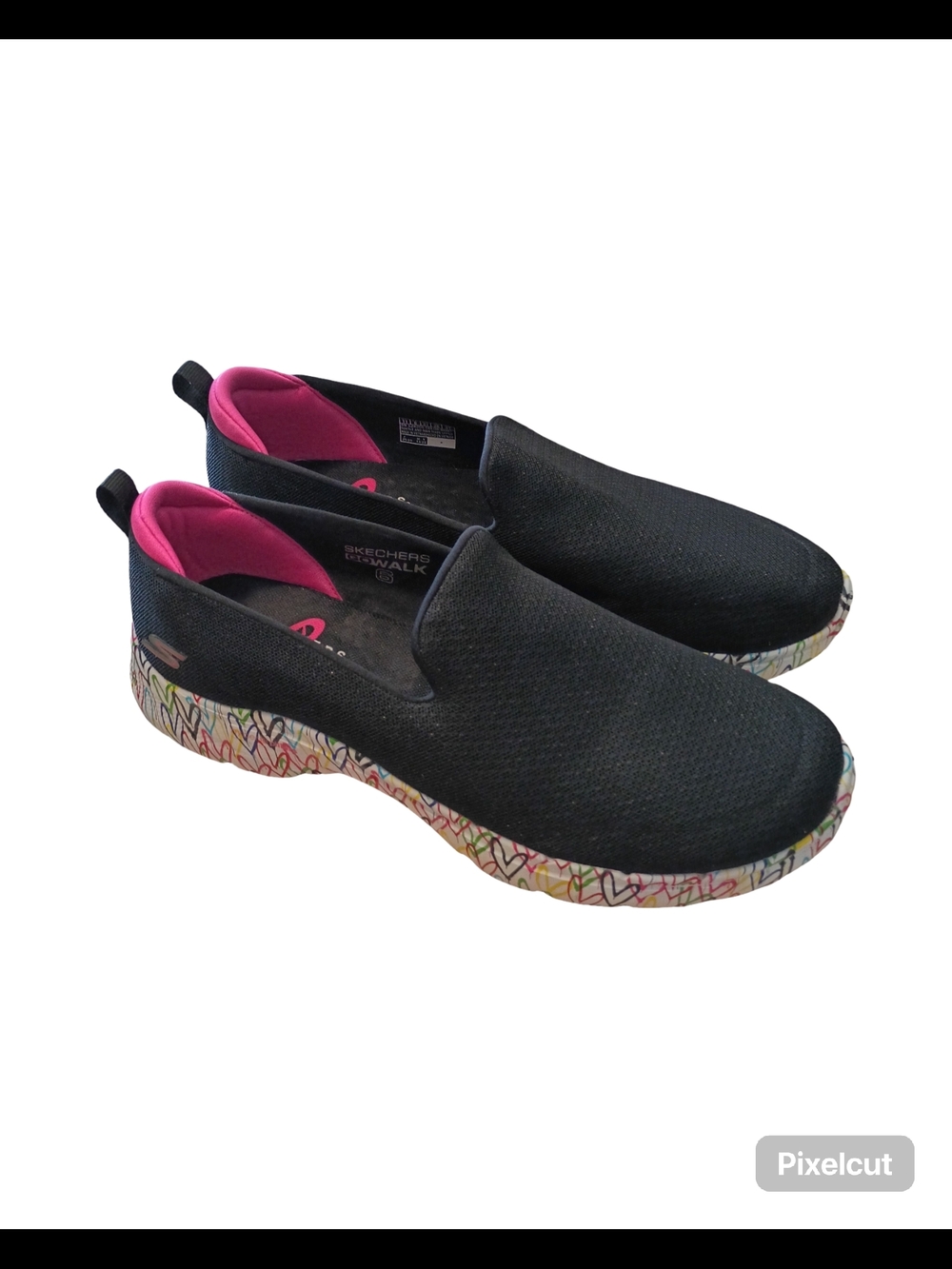 Skechers Black Slip-On Knit Mules with Pink Lining and Multicolor Graphic Sole - Picture 3 of 10